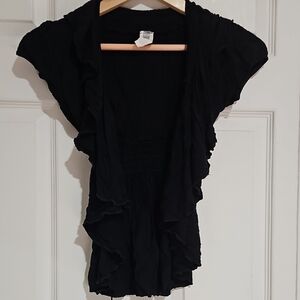 🖤 2A Black Ruffle Shrug Cardigan – Size Small